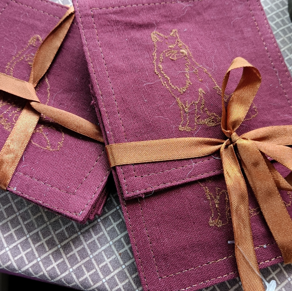 Embroidered Burgundy Coasters with Ribbon